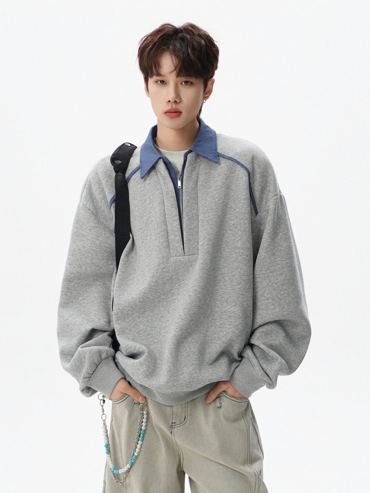 

Spring Vintage Loose Fit Ne Sweatirt ex Trendy Brand Couple's Casual Versatile Top Color Blo Design Cotton Pol...