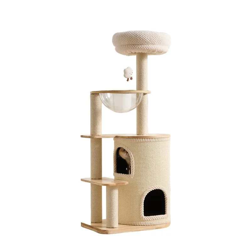 Solid Wood Cat Tree Large Sisal Cat Scratching Post Indoor Cats Kitten Play House Living Room Multi Level Activity Cats Trees