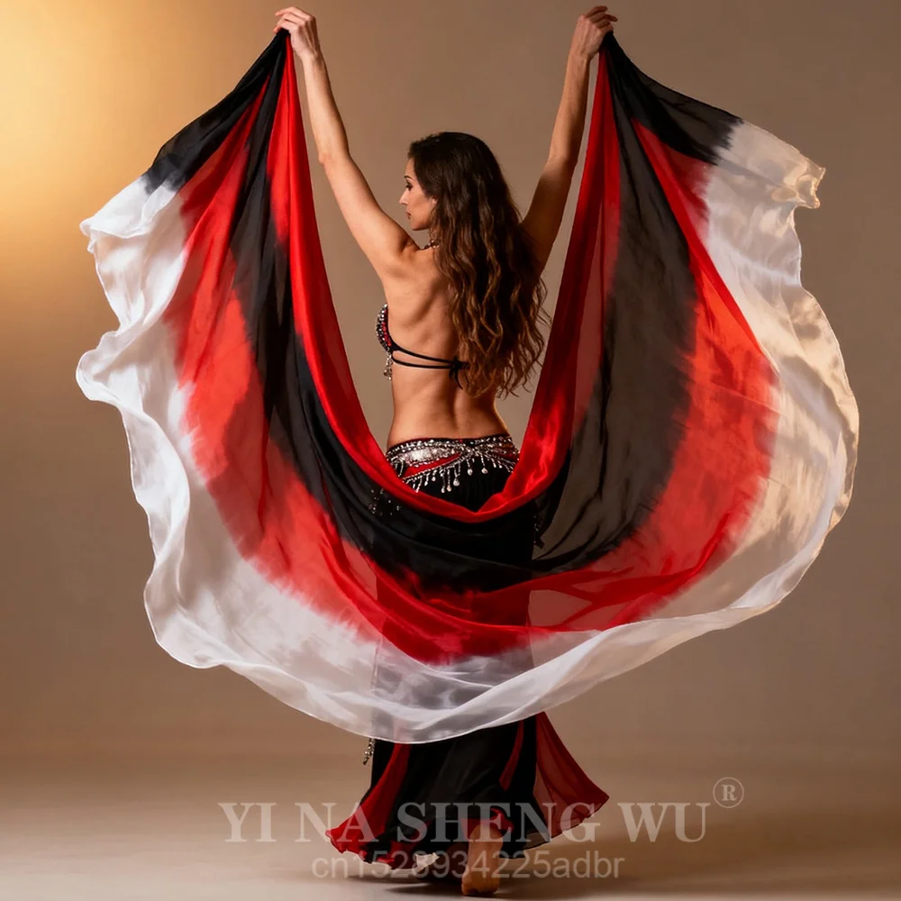 100% شال حريري للرقص الشرقي شالات الرقص الشرقي الحرير الحجاب الأوشحة الوجه مخصص اليد رمي وشاح التدرج أسود أحمر أبيض #1