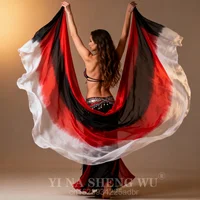 100% chal de seda para danza del vientre, chales, velo de seda para danza del vientre, bufandas para la cara, bufanda lanzada a mano personalizada, gradiente negro, rojo y blanco