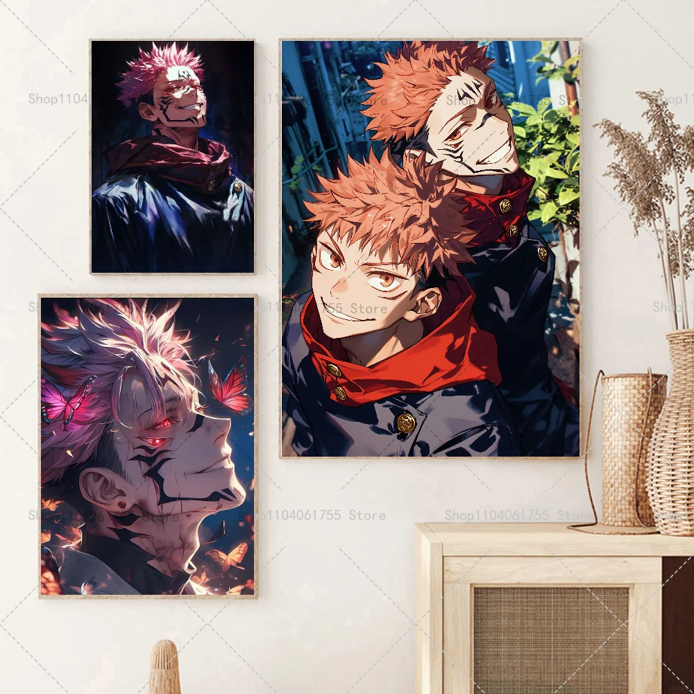 1PC Anime Jujutsu Kaisen Role Sukuna Poster Self-adhesive Art Waterproof Paper Sticker Coffee House Bar Room Wall Decor