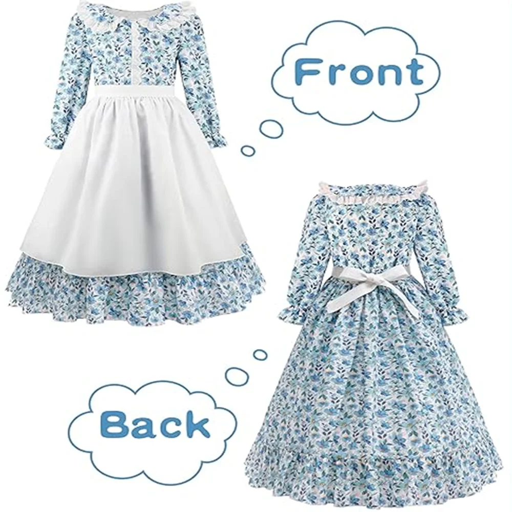 

Floral Long Dress Girls Pioneer Costume Pilgrim Prairie Dresses Civil Colonial Girls Dress Pastorale Style for performance