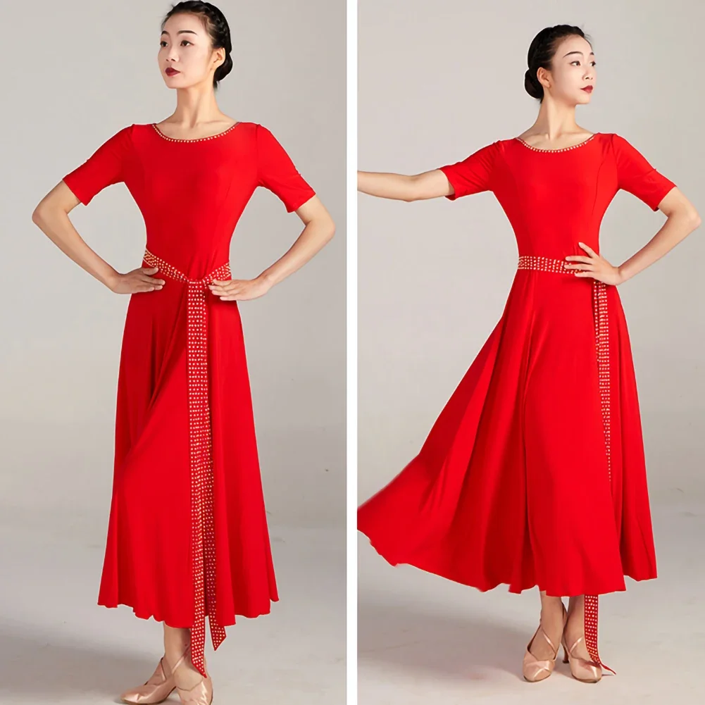 

Short Sleeve Performance Costume Black Ballroom Dance Round Neck Modern Dance Competition Dress Peacock Blue Prom Dress