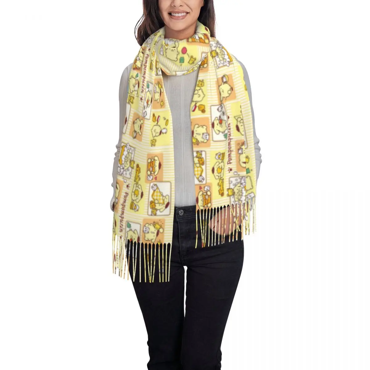 Custom Pom Pom Purin Combination Diagram Tassel Scarf Women Soft Shawl Wrap Ladies Winter Fall Scarves