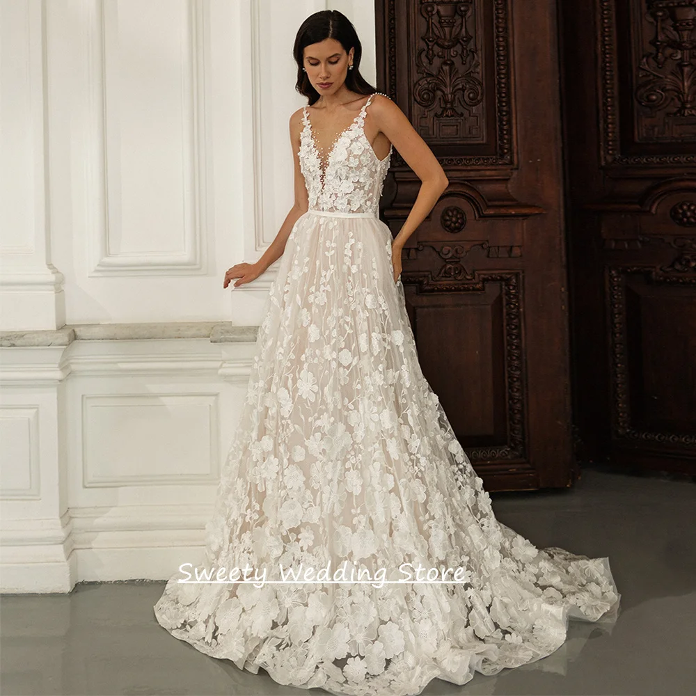 Romantic Flower Lace Wedding Dress