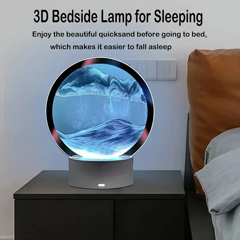 Creative Quicksand Night Light with USB 3D Sandscape Table Lamp Natural Landscape Bedside Lamps Office and Home Decor Gift