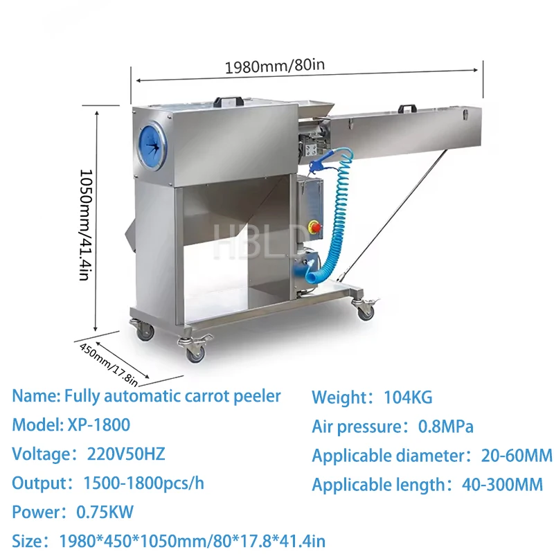 Commercial Stainless Steel Carrot Peeler, Automatic Carrot Peeling Machine, Vegetable Processing Machinery