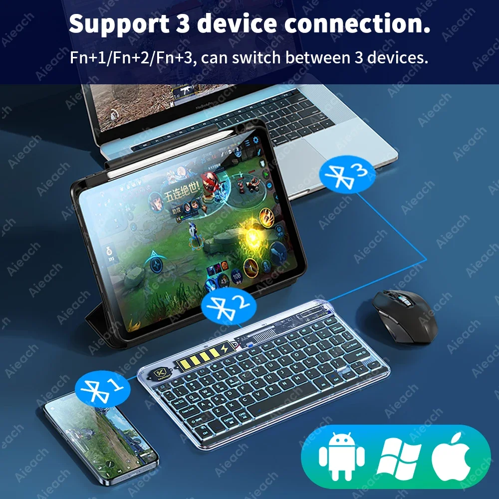Transparency Bluetooth Keyboard For Tablet Phone Wireless Keyboard Korean Russian French Arabic Tablet for iPad Android