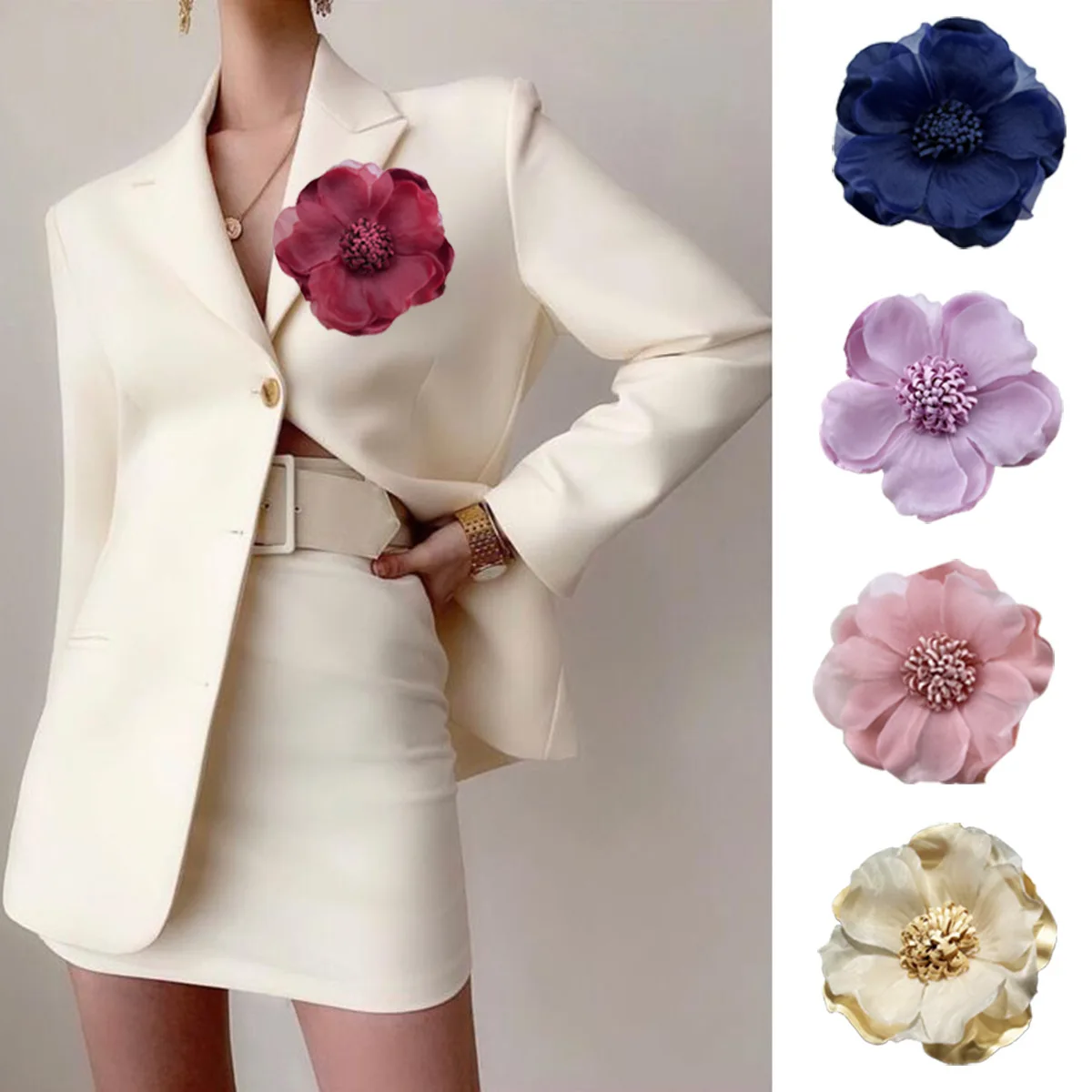 Elegant 10cm French Style Brooch with 5 Petals Simulated Camellia Flower Decoration for Coats and Clothing Corsage