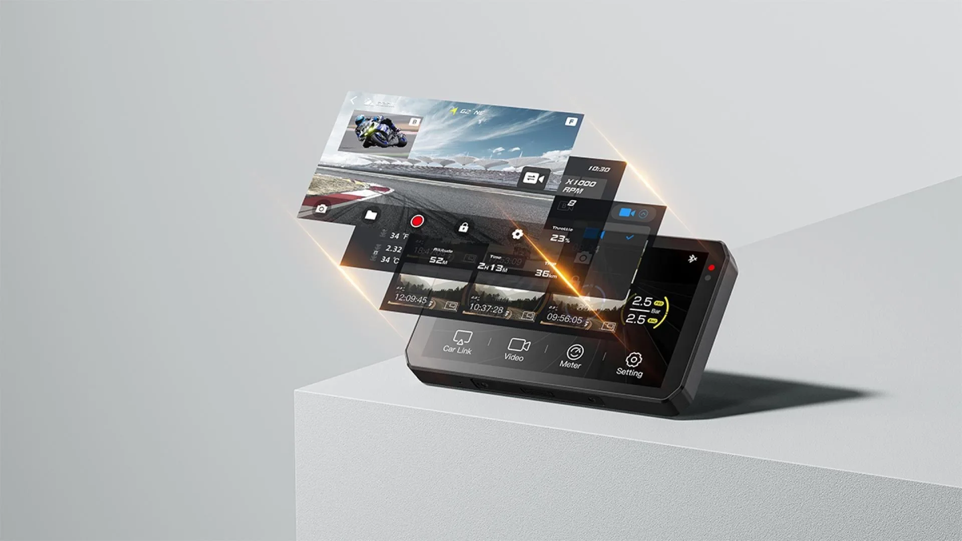 AIO-5Lite Motorrad Carplay Android Auto GPS Navigationssystem, BSD, STARVIS HDR 5" IPS LCD, 5G Wi-Fi BT, IP67 Wasserdicht, Supp