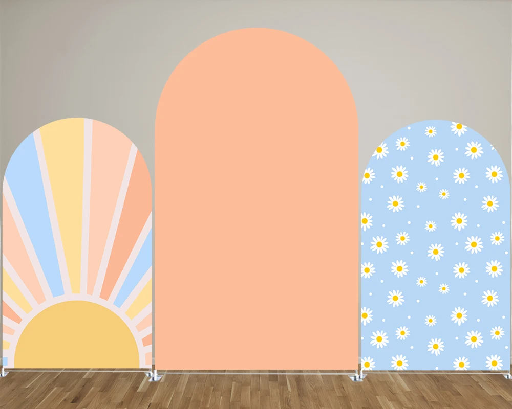 

Orange Rainbow Daisy Print Theme Arch Backdrop Covers for Birthday Parties, Baby Shower Party and Wedding Decoration Props