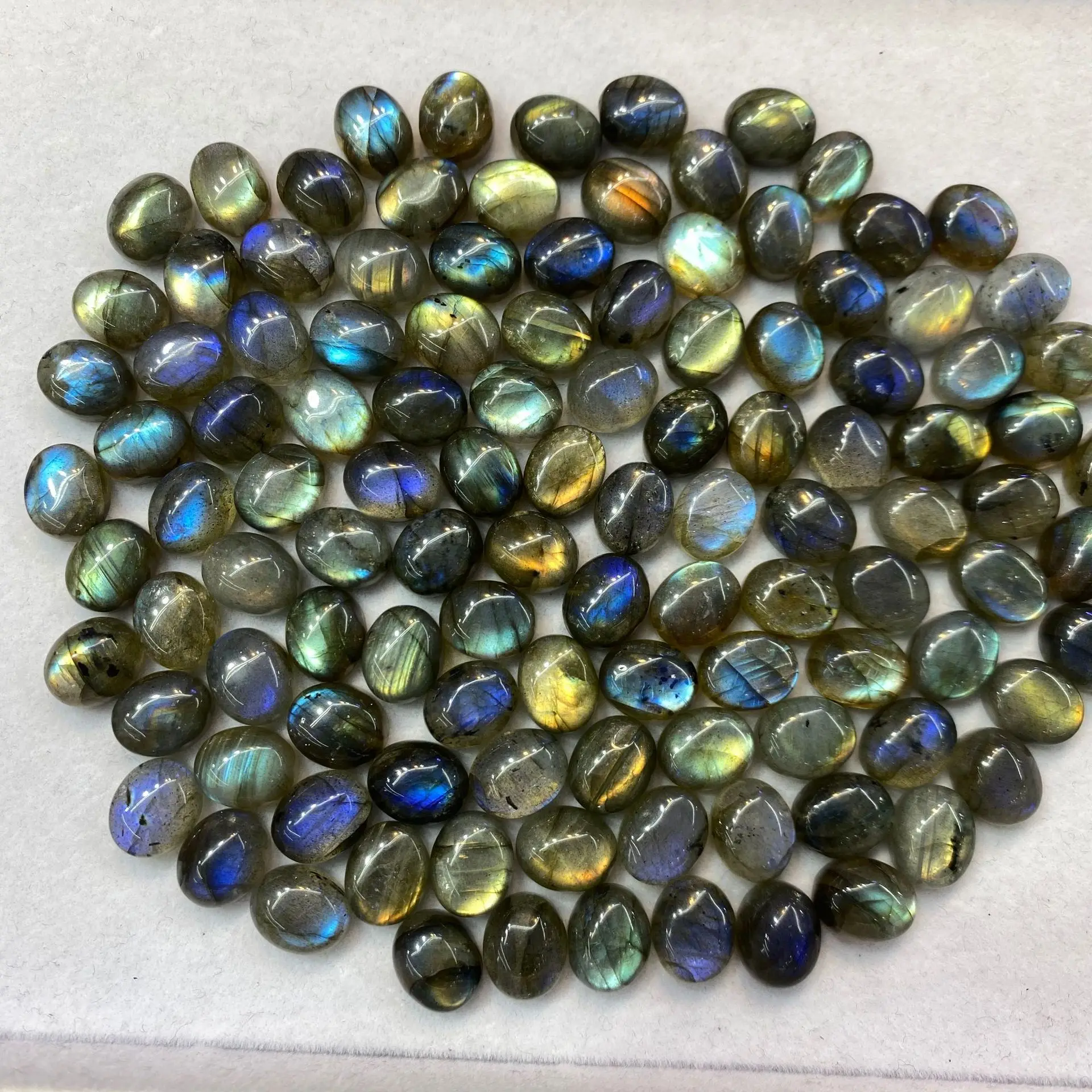 Wholesale Mixed 10pcs/lot Genuine Labradorite 6x8mm 7x9mm 8x10mm 9x11 Cabochon Bead 11-16 mm Oval Gemstone Ring Face for Jewelry