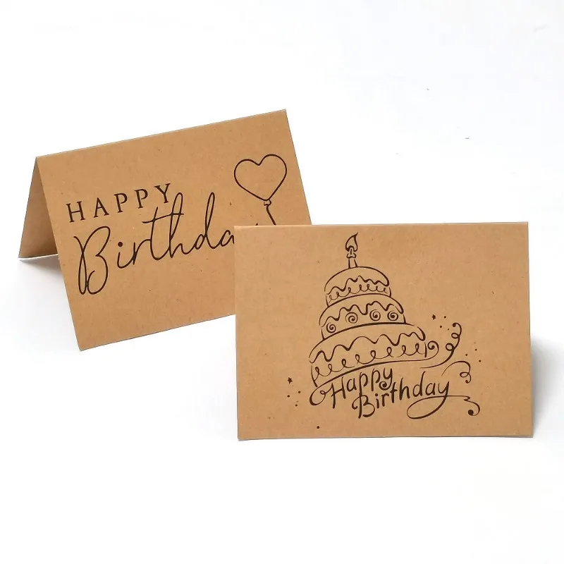 1/5pcs Happy Birthday Cards Fold Up Kraft Paper Postcard Gift Decoration Blank Greeting Card Birthday Invitations Gift Card