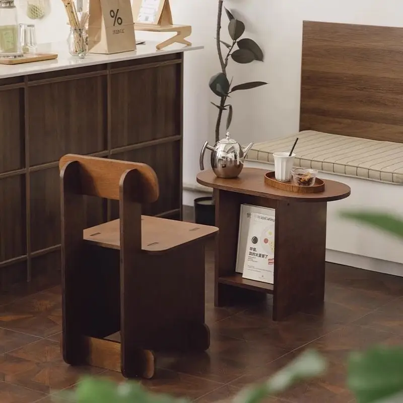 

Retro Nordic Medieval Coffee Shop Module Chair Designer Stool Solid Wood Dining Chair Backrest Small Apartment
