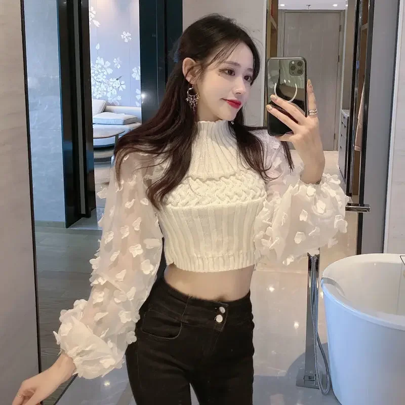 2024 nian Autumn Winter Chiffon Lantern Sleeve Sweater Women\'s Sweater Woman Sweaters Femme Chandails Pull Hiver