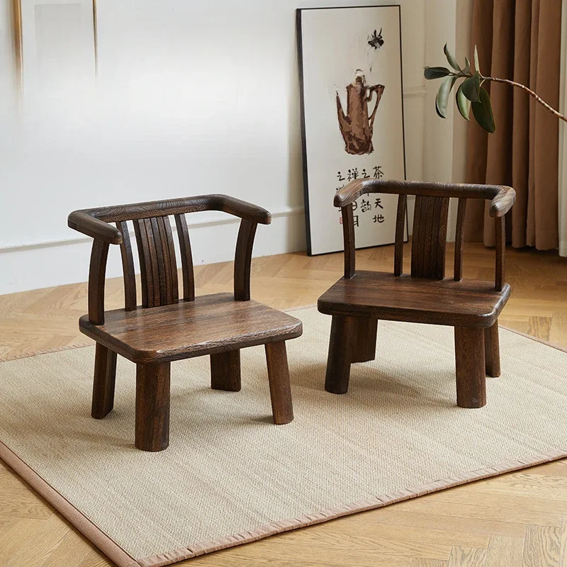 Chinese style solid wood short small chair, home backrest, armchair, balcony, leisure coffee table chair, circle chair