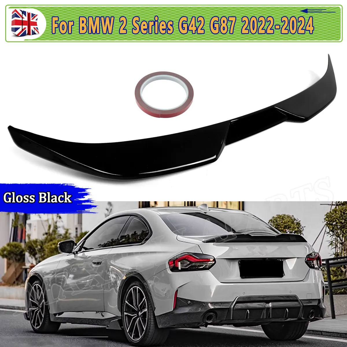 

FOR BMW 2 SERIES G42 REAR BOOT SPOILER WING M SPORT G87 218i 220i 230i M240i 2022 2023 2024 GLOSS BLACK Tail Splitter Spoiler