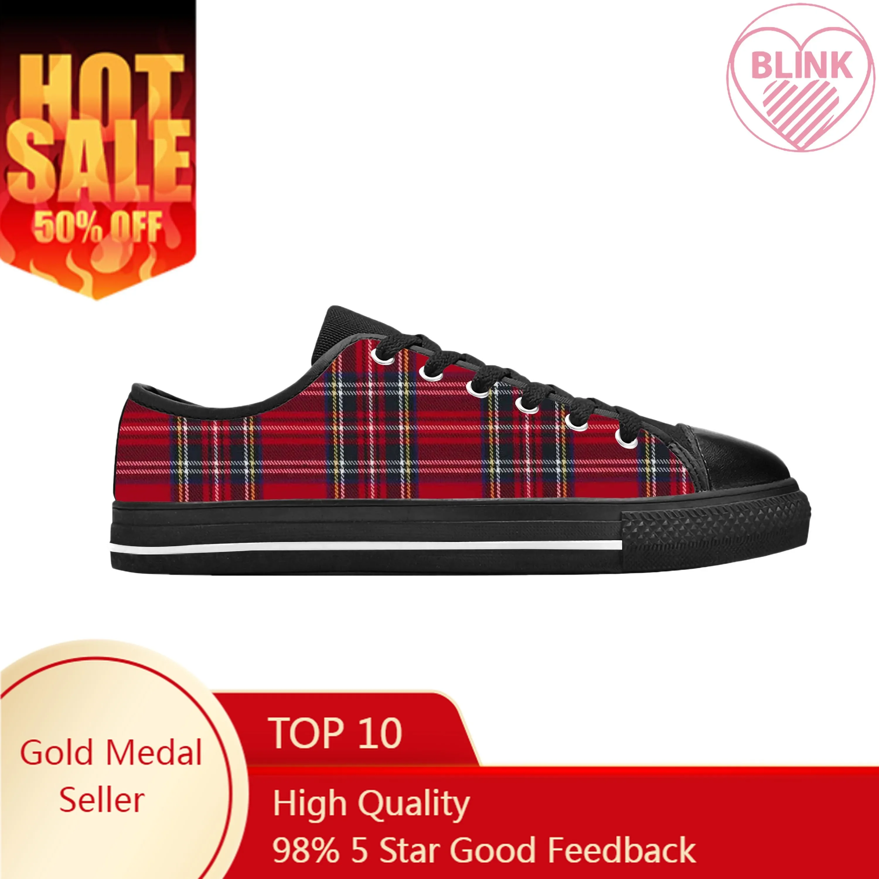 Red jects Royal Stewart Clan Tartan Plaid Funny Casual Gril Chaussures, Basses, Confortables, Respirantes, Impression 3D, Baskets pour Hommes et Femmes