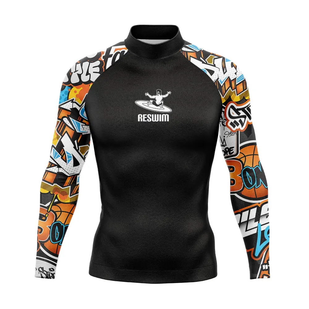 New Mens Rash Guards Long Sleeve T-shirt UV Protection Swimsuit Surfing Diving Swimwear Swim Surf Shirt Beach Skinsuit Rashguard