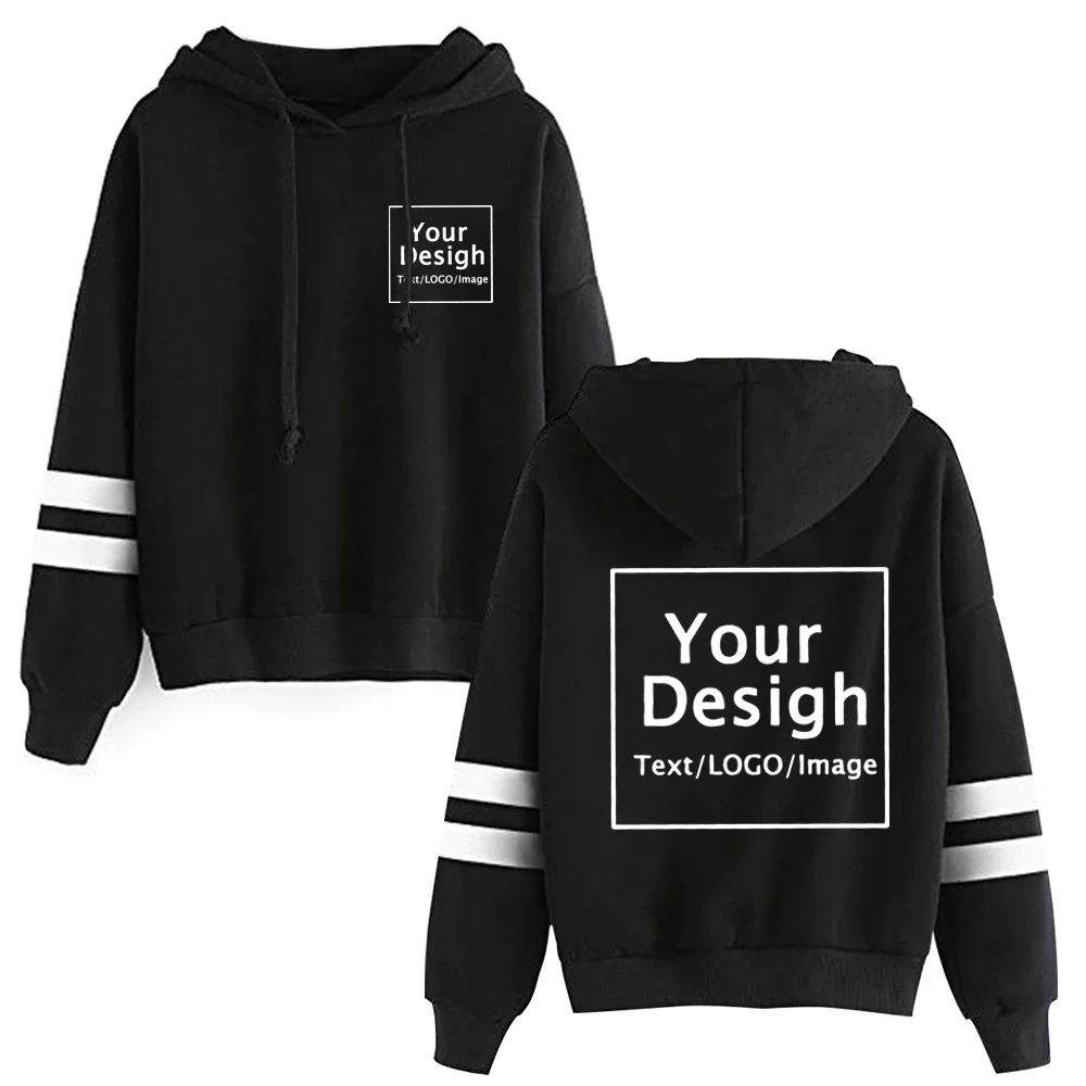 Homens e mulheres com logotipo personalizado Hoodies, Harajuku, DIY, como impressão de fotos, moletons listrados, pulôveres personalizados, atacado,