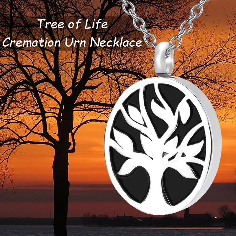    Collane con urna albero della vita per ceneri per donne e uomini Collana con ciondolo cremazione per ceneri Gioielli commemorativi in acciaio inossidabile