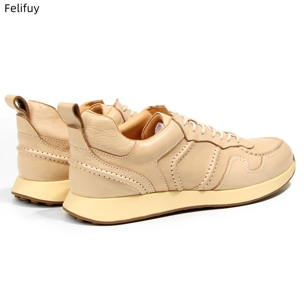 Washed Horse Genuine Leather Running Sports Men's Casual Shoes Genuine Leather Retro Distressed Comfortable Men's Flat Shoes