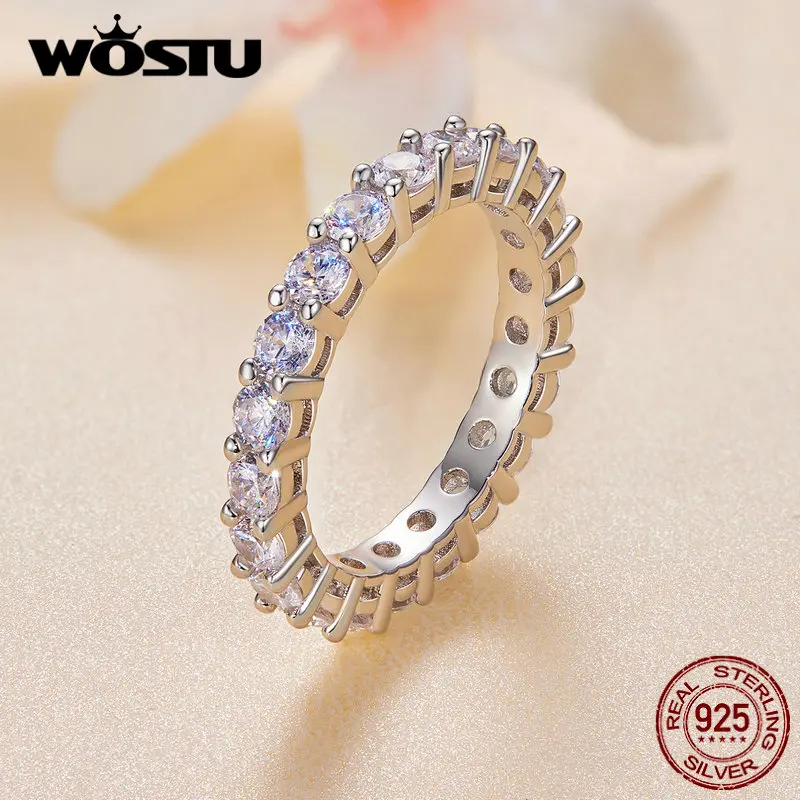 WOSTU Full of  Moissanite 1ct D VVS1 Diamond Cut Ring For Women 925 Sterling Silver Rings 18K Gold Wedding Party Jewelry Gift