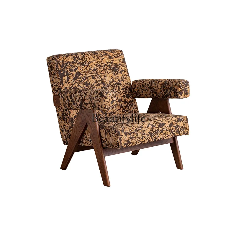 

American retro single sofa chair single minimalist balcony solid wood leisure chair