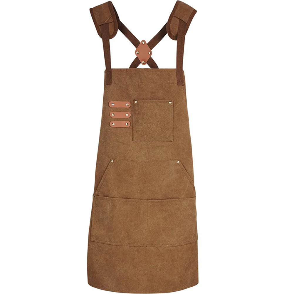 Thick Canvas Work Apron With Adjustable For Cross Back Straps For Carpentry Gardening Welding And Cafe Use Protective Gear