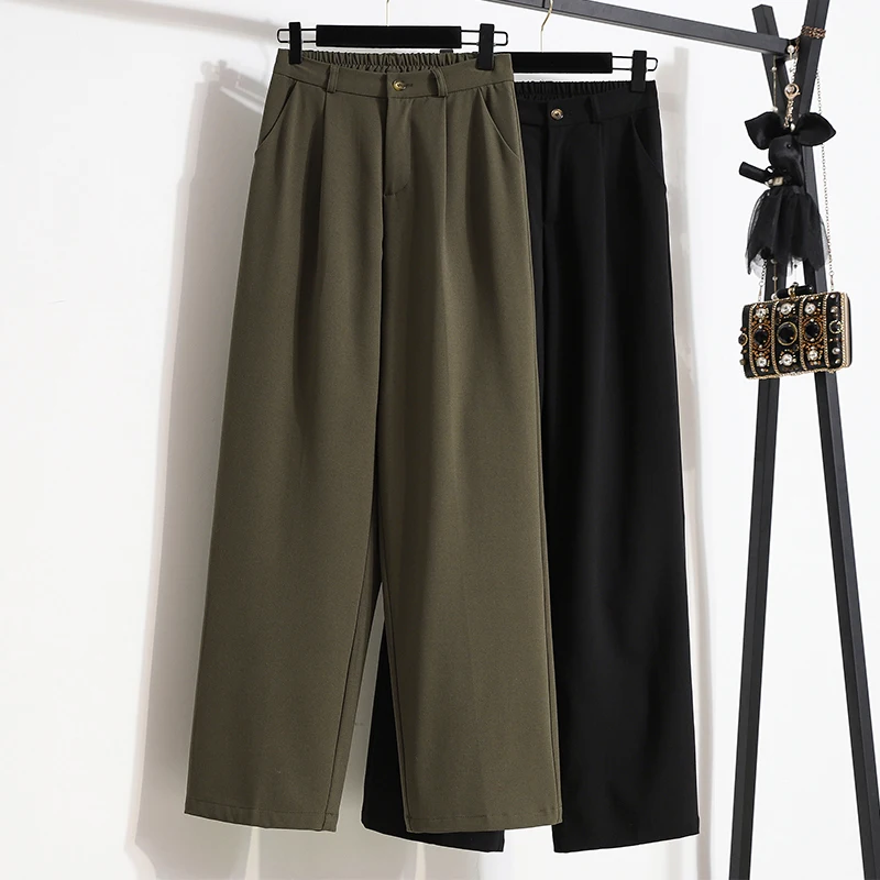 Broek met hoge taille en wijde pijpen Dames loszittende herfst plus maat Casual veelzijdige broek met rechte pijpen Lange broek