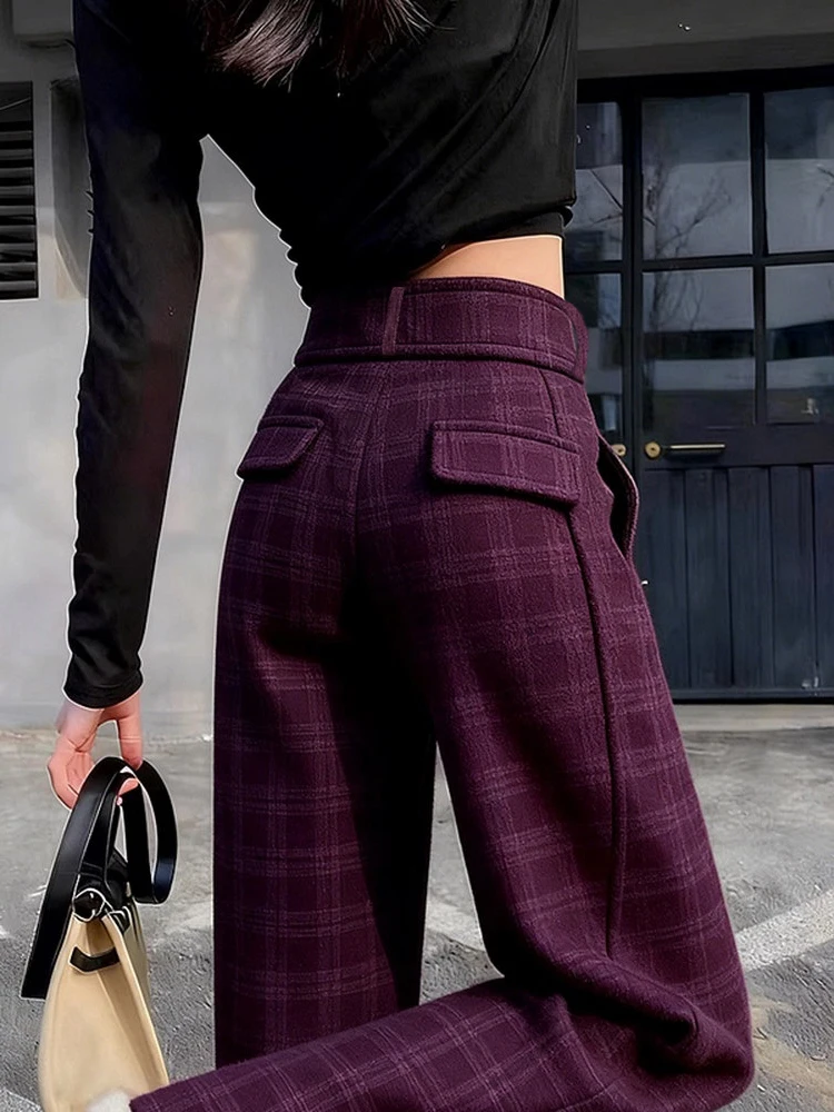 

High Waist Wide Leg Pants Women's Casual Drapey Plaid Slimming Straight Leg Trousers Autumn Winter New Arrival Minimalist Style