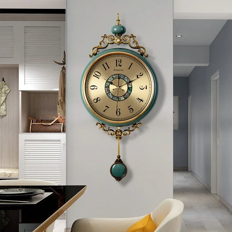 European wall clock living room home 2024 new retro ceramic clock wall table silent high-grade quartz clock