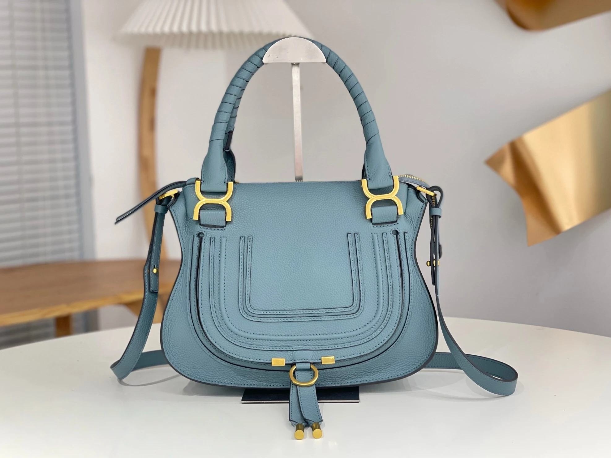 Women's Calfskin Vintage Hardware Saddle Bag Large Capacity Canvas Lining Casual Versatile Hand Shoulder Crossbody High Quality
