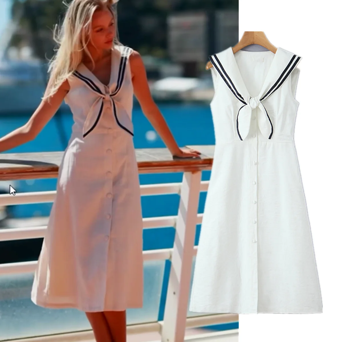 

Jenny&Dave Minimalist Sailor Navy Collar Contrasting MIDI Dress Women Fashion Lady Elegant Party Women's Dress Dresses For Woman