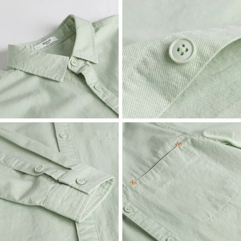 6131 Japan Fresh Style 100% Cotton Men\'s Casual Shirt Spring Fashion Solid Color Pocket Patchwork Long Sleeve Slim White Blouses