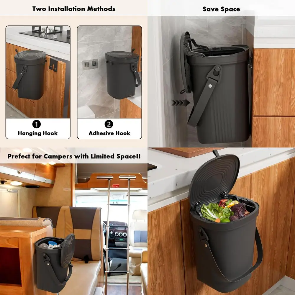 

Collapsible Silicone Kitchen Compost Bin, 2-Gallon Hanging Trash Can with Lid, Suitable for Cupboard, Bathroom, Bedroom, Office,