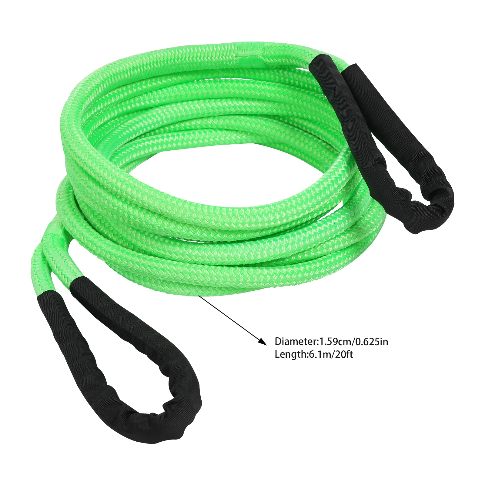 6.1M Long Towing Ropes Towing Ropes with Soft Shackles Elasticity Recovery Rope 6849.24kg Breaking Strength Road Recovery Kit used for Towing Boats/ATVs/Utvs/Tractors/SUVs/Trucks