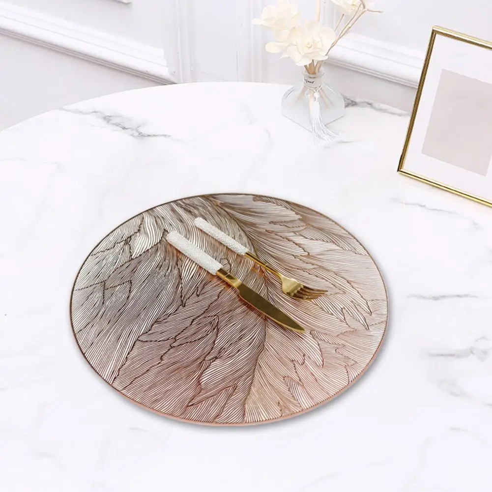 Placemats PVC Table Mat Heat Resistant Round Dining Pad Feather Texture Protective Anti-Scalding Wear-Resistant Kitchen Accessor