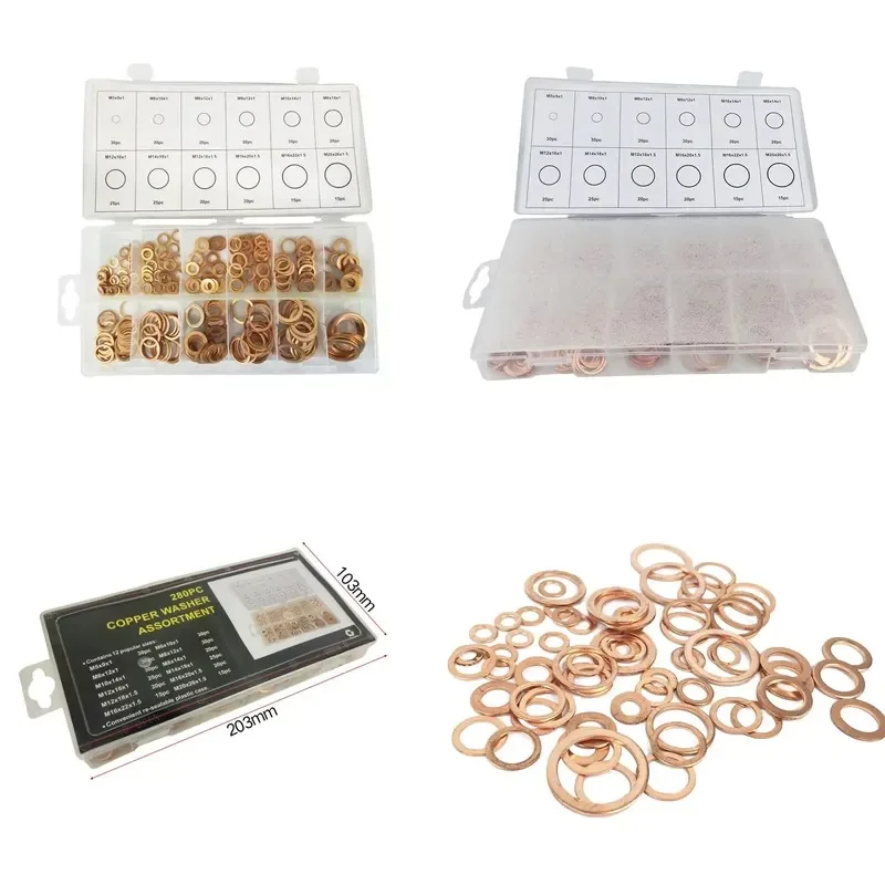 【CHIMU HOME】 280pcs for Brass Retaining Ring Flat Washer Seal Gasket Set for Copper O Ring Assortment for Oil Plug Gasket