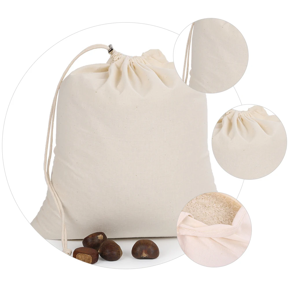 

3Pcs Cotton Bags Drawstring Eco Friendly Reusable Flour Rice Food Storage Pouch For Flour Storage Household Daily Use Bag