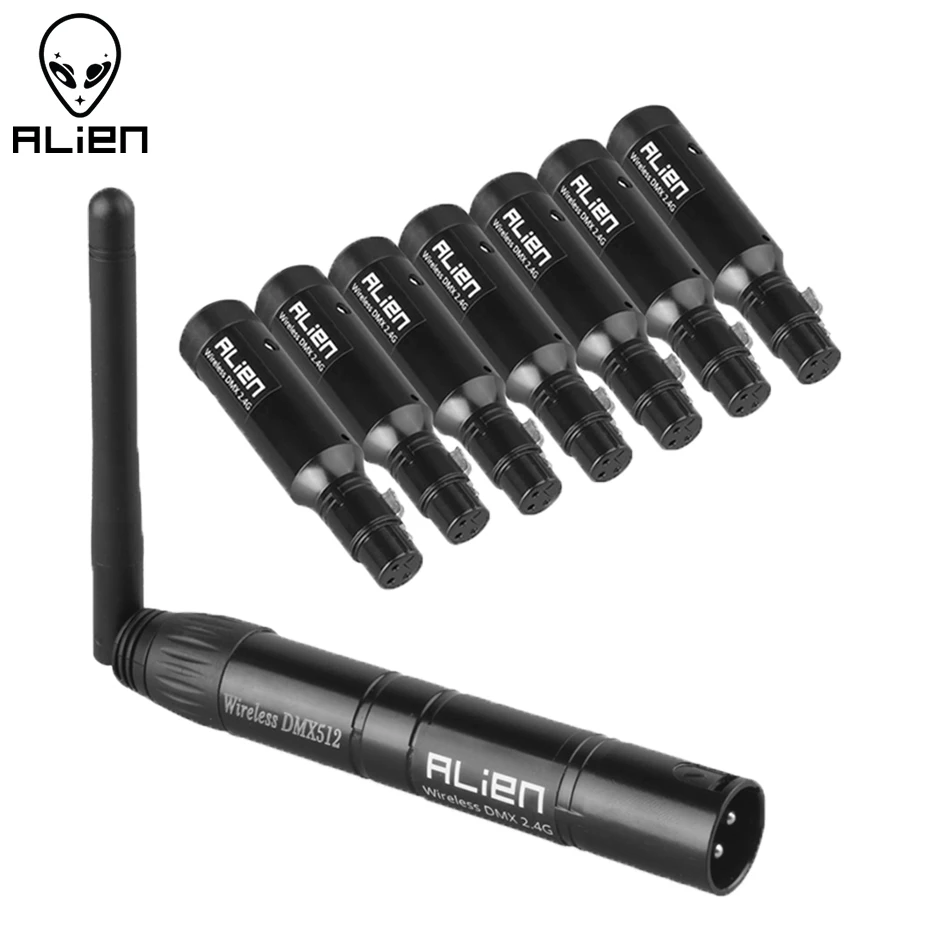 alien transmissor receptor xlr sem fio controlador dfi 24g ism disco dj festa bar palco dmx luz par recarga 01