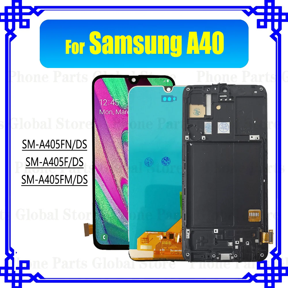 AMOLED-дисплей для Samsung Galaxy A40 с рамкой SM-A405F/DS SM-A405FM/DS, сенсорный экран SM-A405FN/DS в сборе