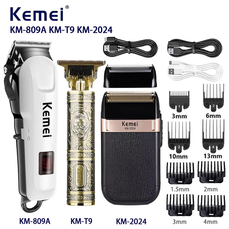 KEMEI KM-809A KM-T9 KM-2024 Professional Men's Barber Set Men's Electric Razor Electric Barber Hair Trimmer for Men Clippers