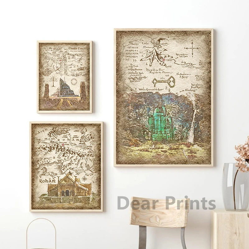 أدب خيالي Tolkien إقتباس فن طباعة ملصق قديم ريفي منزل من The Shire خريطة حائط لوح رسم صورة زخرفة #3