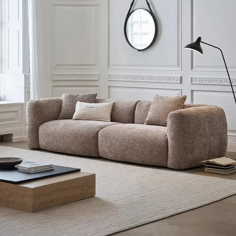 for Chenier Big White Sofa Retro Brown Cream Style Large Small Apartment Villa Flat Layer Fabric Cotton Linen Wood