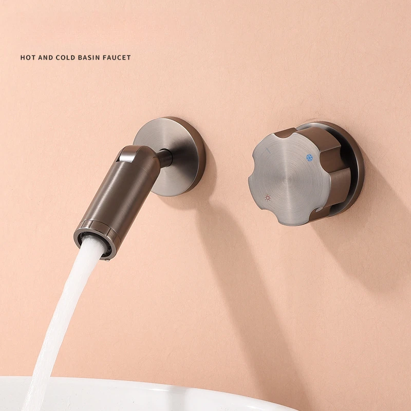 High-quality Gunmetal Grey Concealed Basin Faucet with Embedded Hot and Cold Mixer Valve for Bathroom Sink