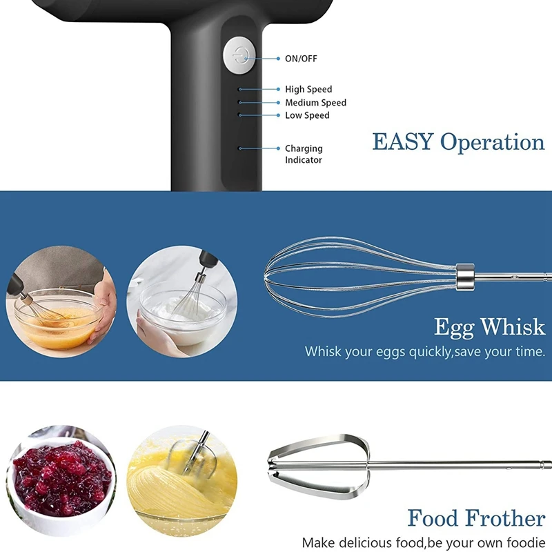 AT14 Hand Mixer Electric Wireless,Mixer Hand Mixer,USB Rechargeable,Portable Hand Mixer For Baking,For Sauces,Cream,Egg