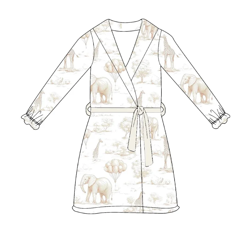 Boutique kid's robe and set collared short-sleeved dress trousers heart pocket animal hot air balloon print