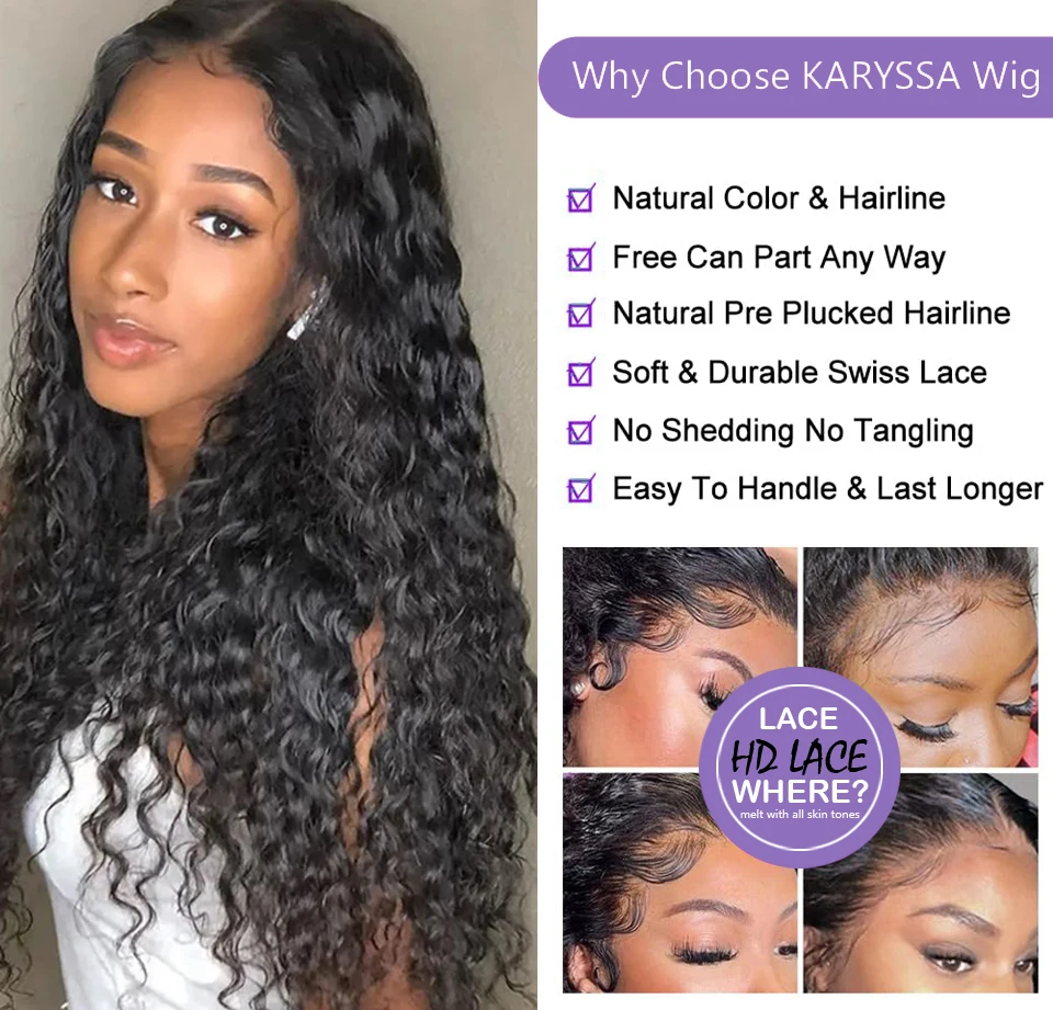Karyssa Deep Wave 13x4 4x4 HD Lace Frontal Perücke mit natürlichem Haaransatz, vorgezupft, lockiges Echthaar, 220 % Dichte, für Frauen – Detail 2