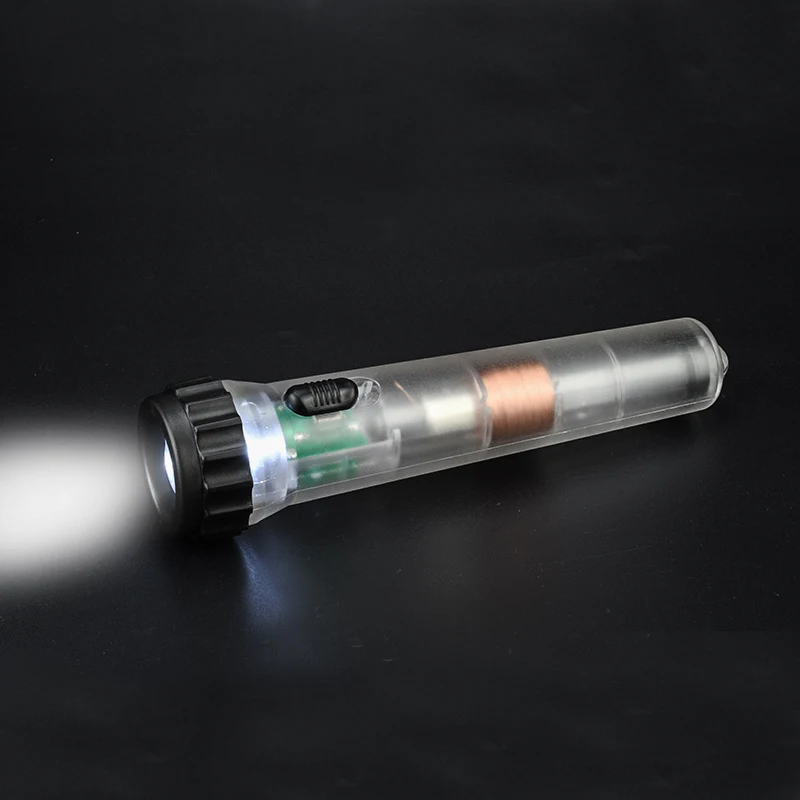 Shake-Powered Faraday Electromagnetic Physics Teaching Aid Transparent Self-Powered Kids STEM Emergency Educational Flashlight